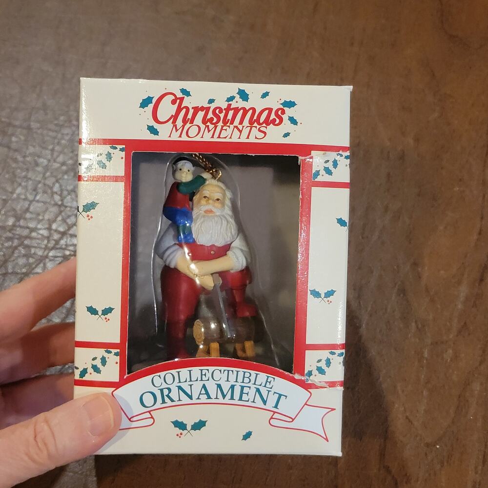 Vtg Westmar Christmas Moments Santa Elf Sawing Log Wood Collectible Ornament